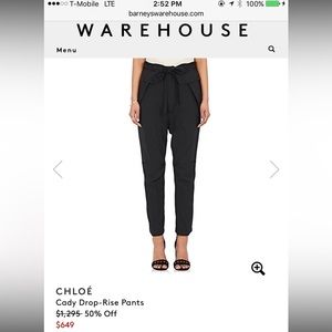 CHLOE Black Cady Drop-Rise Pants NWT Size 36 FR